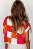 Red Color Block Cap Sleeve Sweater