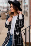 Black Plaid Block Edge Open Cardigan