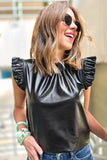 Leather Frilly Ruffle Trim Blouse