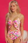 Floral Ruffle Trim Knot Detail One Piece Swimsuit