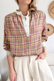 Boho Plaid Henley Blouse