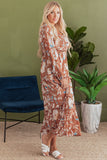 Brown Floral Square Neck Maxi Dress