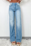 High Rise Shift Slit Leg Straight Jeans