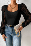 Black Lace Bishop Sleeve Bodysuit