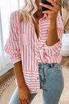 Pink Button Up Long Sleeve Blouse