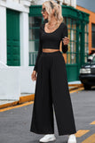 Black Crop Top & Flare Bottom Pants Set