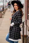 Black Plaid Block Edge Open Cardigan