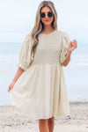 White Ruffled Puff Sleeve Dress