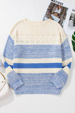 Blue Open Stitch Puff Sleeve Sweater