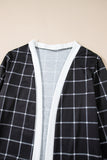 Black Plaid Block Edge Open Cardigan