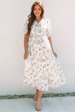 Floral Puff Sleeve Button Front Maxi Dress