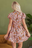 Pink Floral Puff Sleeve Shirred Dress