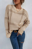 Khaki Plaid Drop Shoulder Sweater