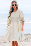 White Ruffled Puff Sleeve Dress