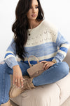 Blue Open Stitch Puff Sleeve Sweater