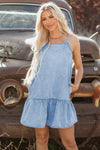 Spaghetti Strap Ruffle Hem Denim Dress