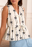 Bow Print Tied Closure Ruffled Vest