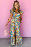 Floral Allover Shirred Cut Jumpsuit