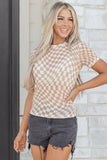 Checkered Crew Neck Mesh Top