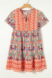 Bohemian Tie Neck Ruffle Hem Short Dress