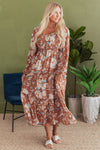 Brown Floral Square Neck Maxi Dress