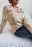 Khaki Plaid Drop Shoulder Sweater