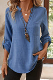 Notched V Neck 3/4 Sleeve Blouse