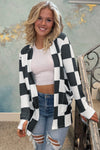 Checkered Waffle Knit Cardigan