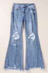 High Rise Distressed Hem Flared Jeans