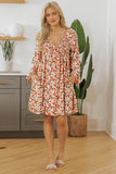 Floral V Neck Bubble Sleeve Babydoll Dress