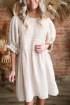 White Ruffled Puff Sleeve Dress