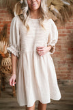 White Ruffled Puff Sleeve Dress
