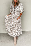 Floral Puff Sleeve Button Front Maxi Dress