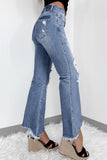 High Rise Distressed Hem Flared Jeans