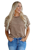 Stripe Side Slits Crew Neck Top