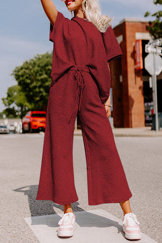 Red DahliaTop & Drawstring Pants Set