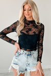 Floral Mesh Lace Mock Neck Top