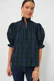 Plaid Frilled Trim Puff Sleeve Blouse