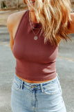 Red Clay Ribed Knit Racerback Crop Top