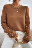 Pearled Drop Shoulder Round Neck Sweater