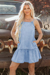 Spaghetti Strap Ruffle Hem Denim Dress
