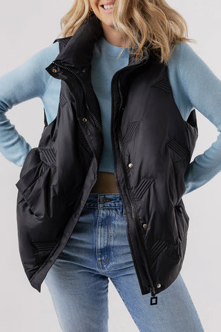 Black Puffy Zip Up Vest