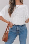 Eyelet Pattern Boat Neck Casual Top