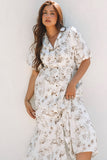 Floral Puff Sleeve Button Front Maxi Dress