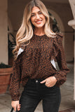 Leopard Ruffled Puff Sleeve Blouse