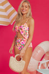 Floral Ruffle Trim Knot Detail One Piece Swimsuit