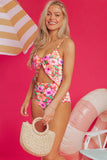 Floral Ruffle Trim Knot Detail One Piece Swimsuit