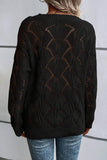 Black Hollow Out Knit V Neck Sweater