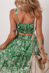 Floral Shirred Crop Top & High Waist Midi Skirt Set