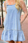 Spaghetti Strap Ruffle Hem Denim Dress